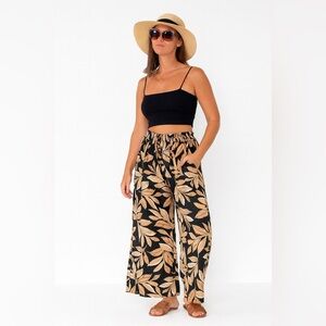 Tropical print wide leg pants